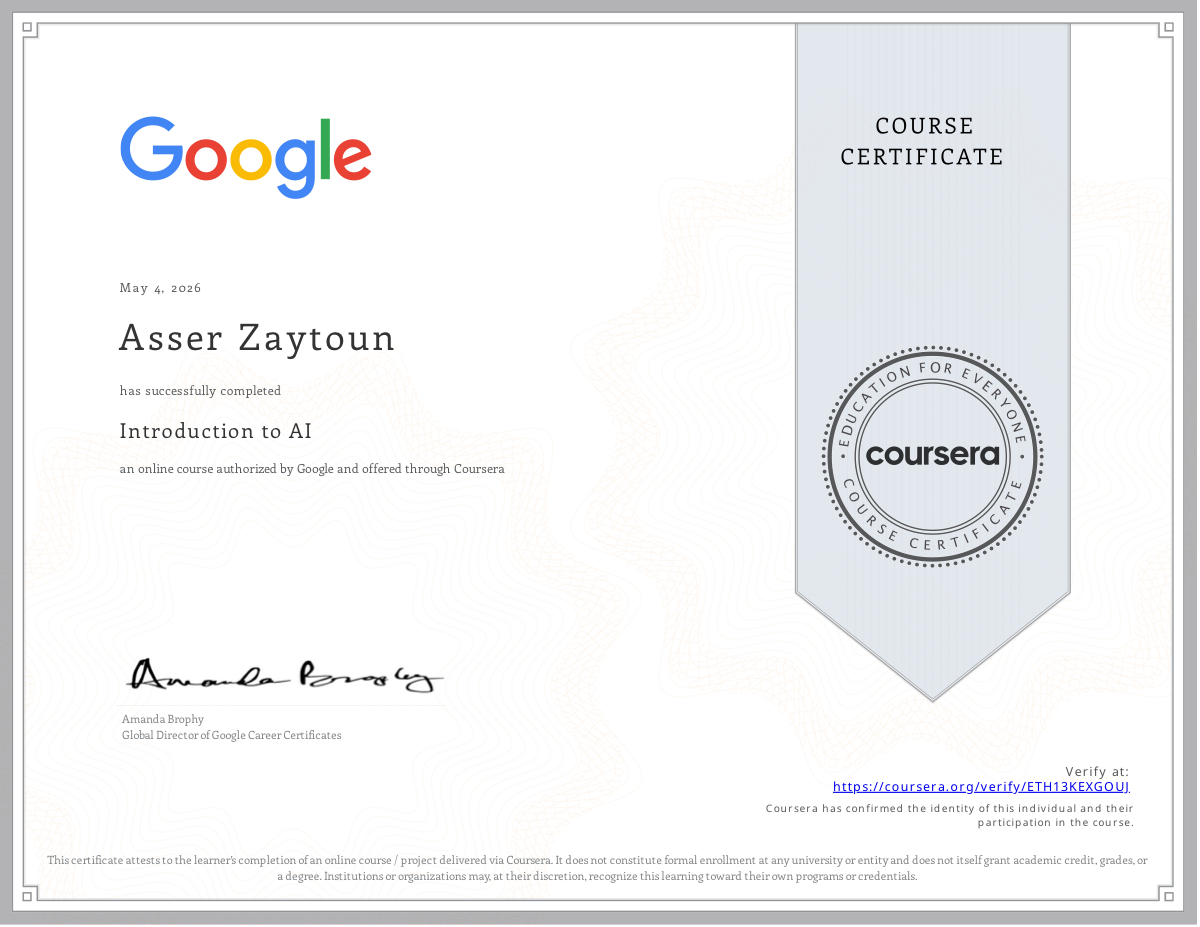 Google Introduction to AI Certificate